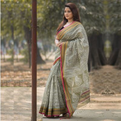 Pure Cotton Vegetable Dye Print Saree