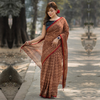 Pure Cotton Vegetable Dye Print Saree
