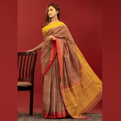 Pure Cotton Vegetable Dye Print Saree