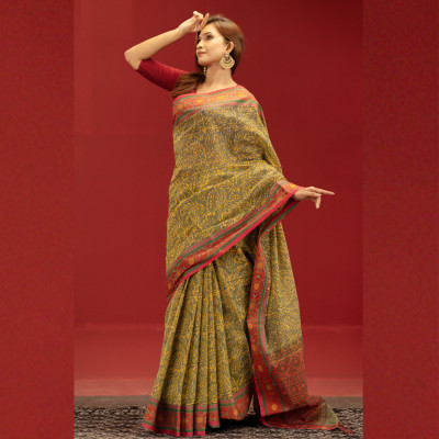 Pure Cotton Vegetable Dye Print Saree