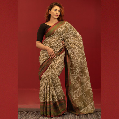 Pure Cotton Vegetable Dye Print Saree