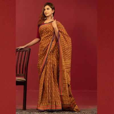 Pure Cotton Vegetable Dye Print Saree
