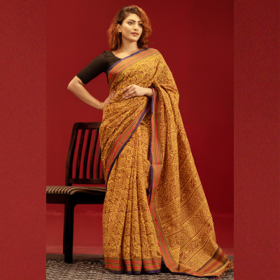 Pure Cotton Vegetable Dye Print Saree