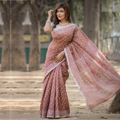 Pure Cotton Khadi Dye Print Saree