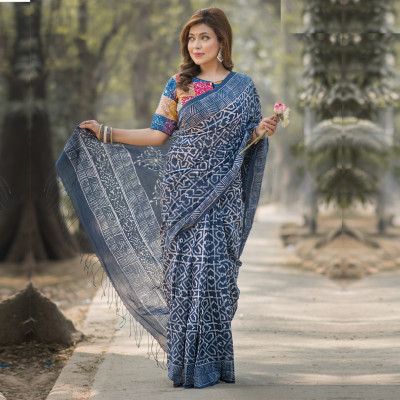 Pure Cotton Khadi Dye Print Saree
